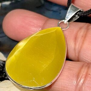 Petite Yellow Cat’s Eye Quartz Pendant 1 7/8”